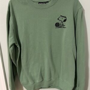 Peanuts Men's Sage Green Crewneck Sweater